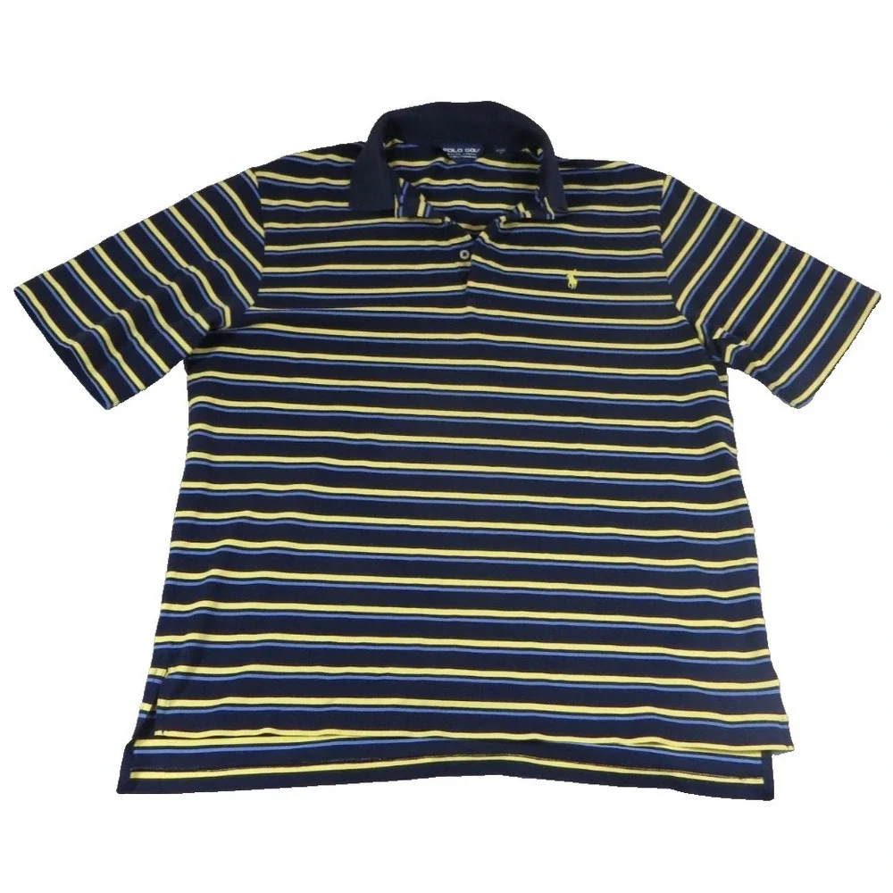 Polo Ralph Lauren Golf Shirt Mens L Large Pima Cotton Navy Blue Yellow Pony